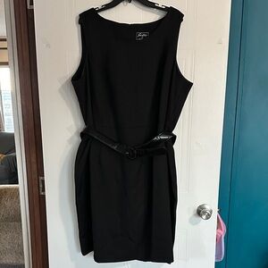 EUC Elegant Sleeveless Black Midi Dress with Belt